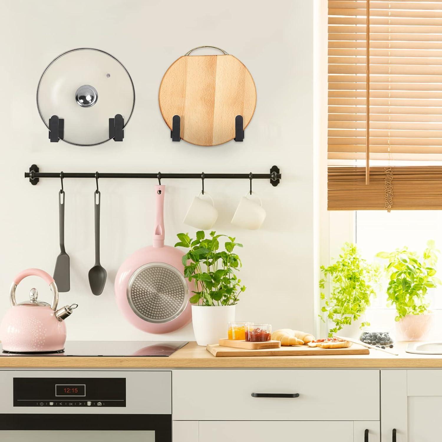 Soporte para Tapa de Olla YURINJEE Acero Inoxidable Ajustable Negro - Juego de 4