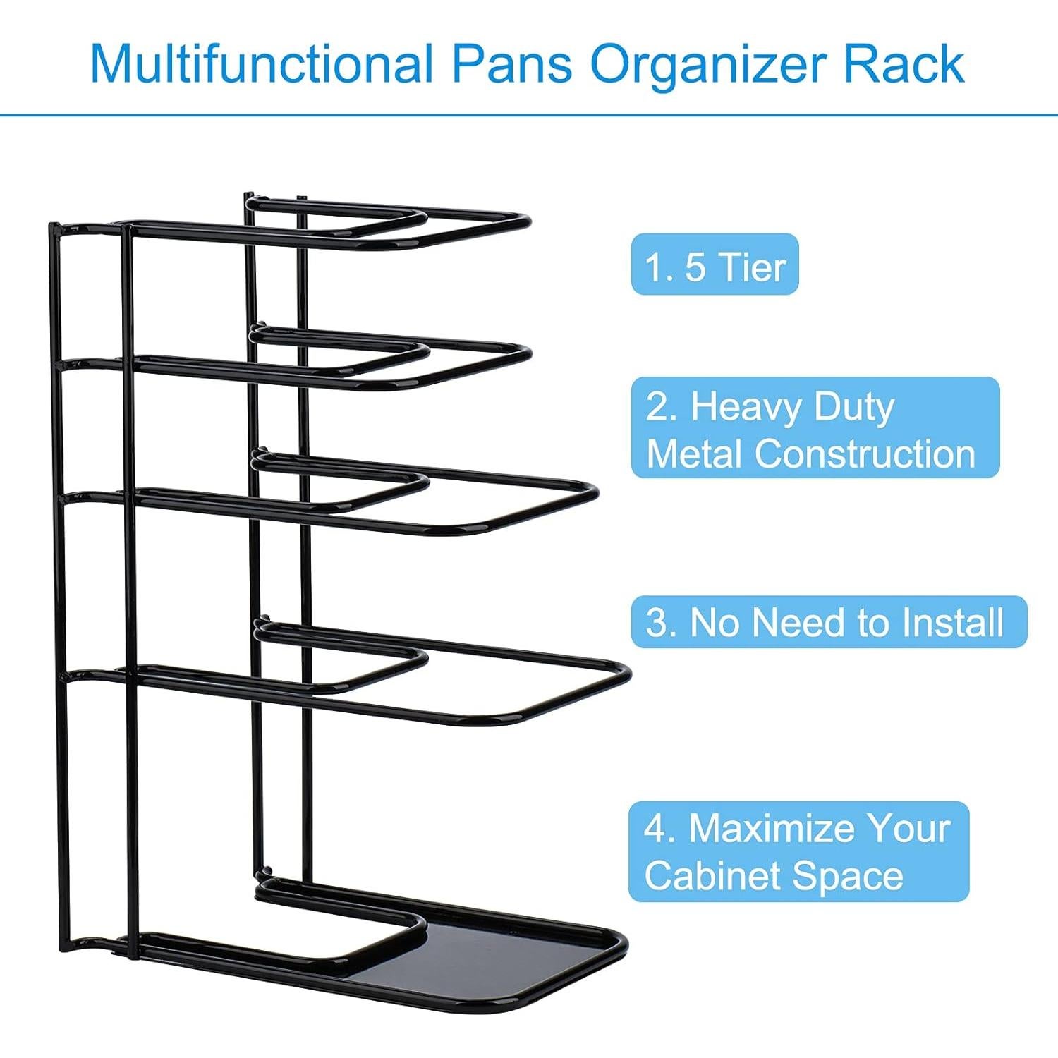 Organizador de Sartenes Toplife 5 Niveles Acero Resistente Negro