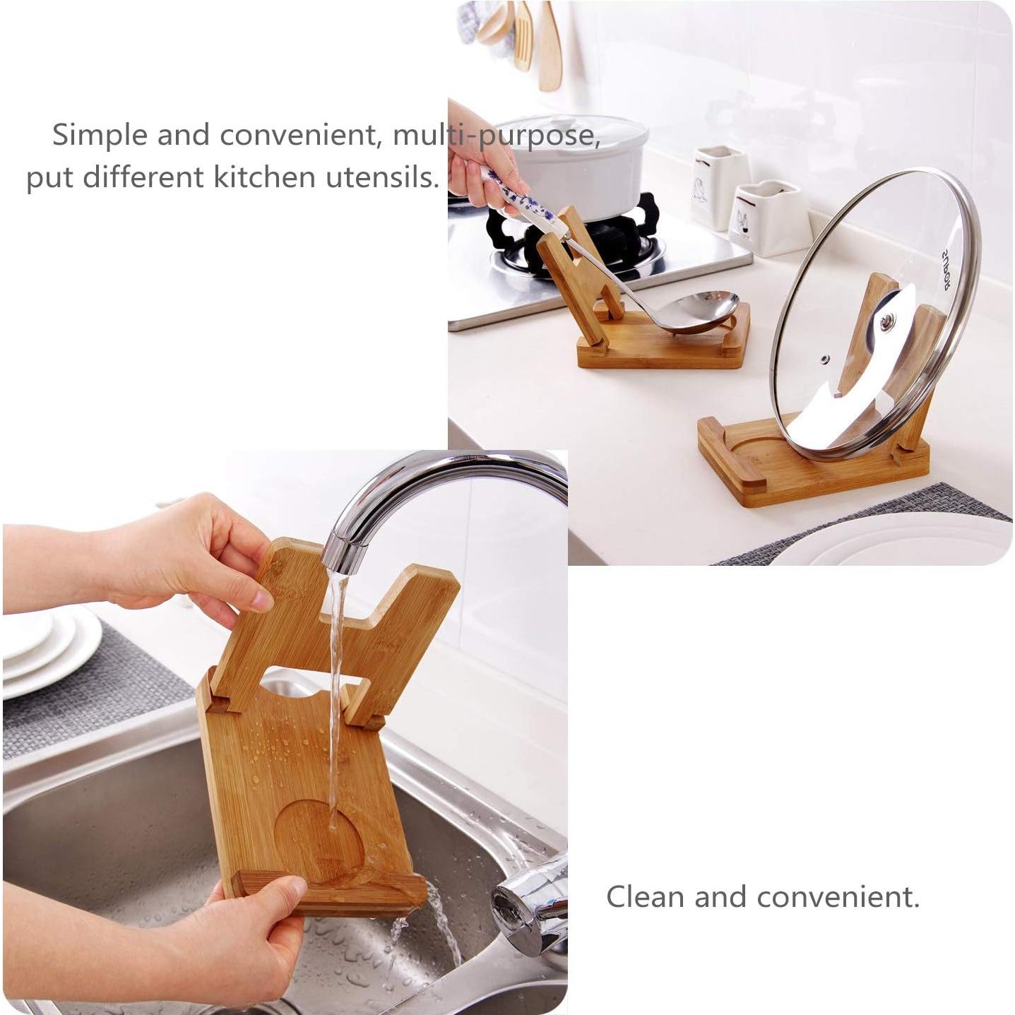 Soporte Plegable para Tapas de Olla Sulimy de Bambú Natural