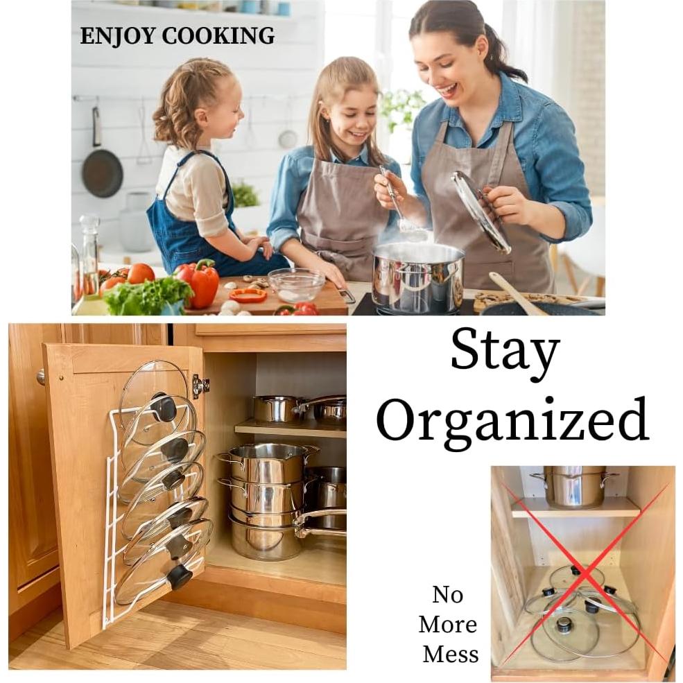 Organizador de Tapas de Olla Evelots 6 Niveles Blanco Montaje Pared