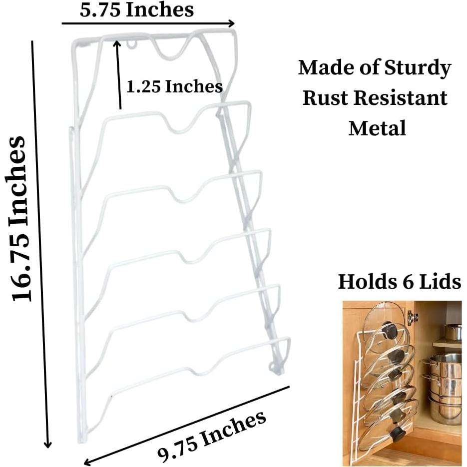 Organizador de Tapas de Olla Evelots 6 Niveles Blanco Montaje Pared