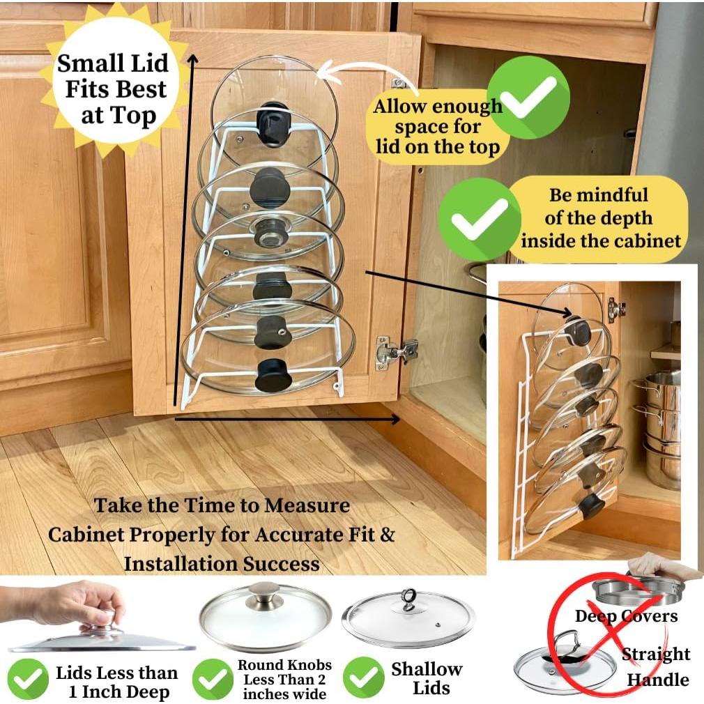 Organizador de Tapas de Olla Evelots 6 Niveles Blanco Montaje Pared