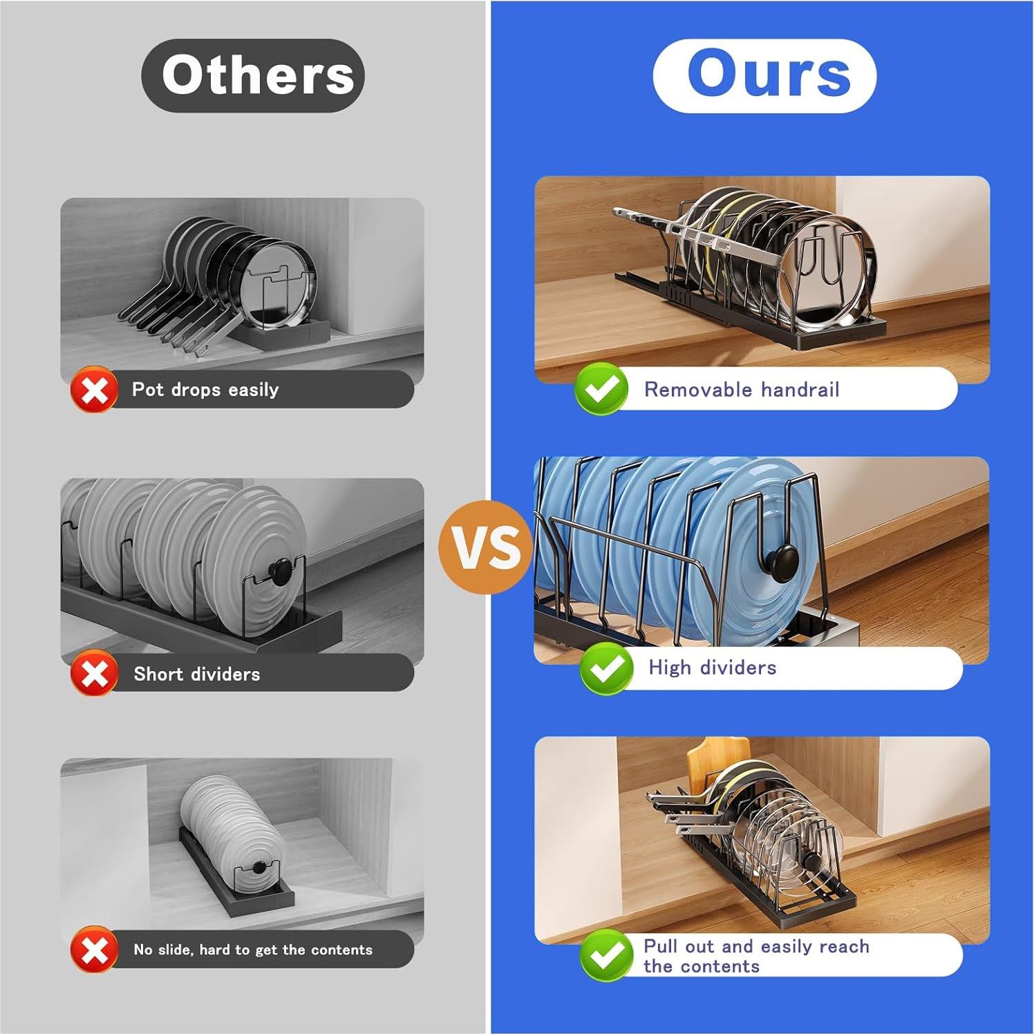 Organizador de Ollas y Sartenes Mustorn Extraíble Negro 54.86 cm