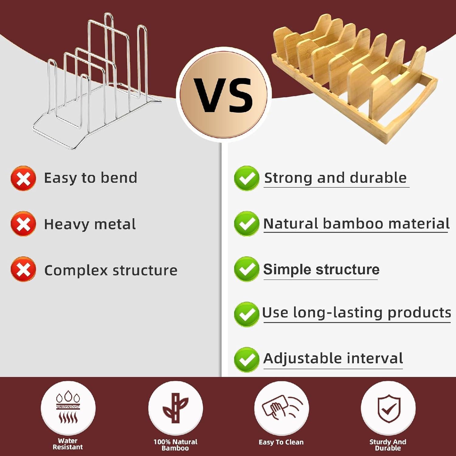 Organizador de Tapa de Olla de Bambú Pozmrtsr 40x21 cm