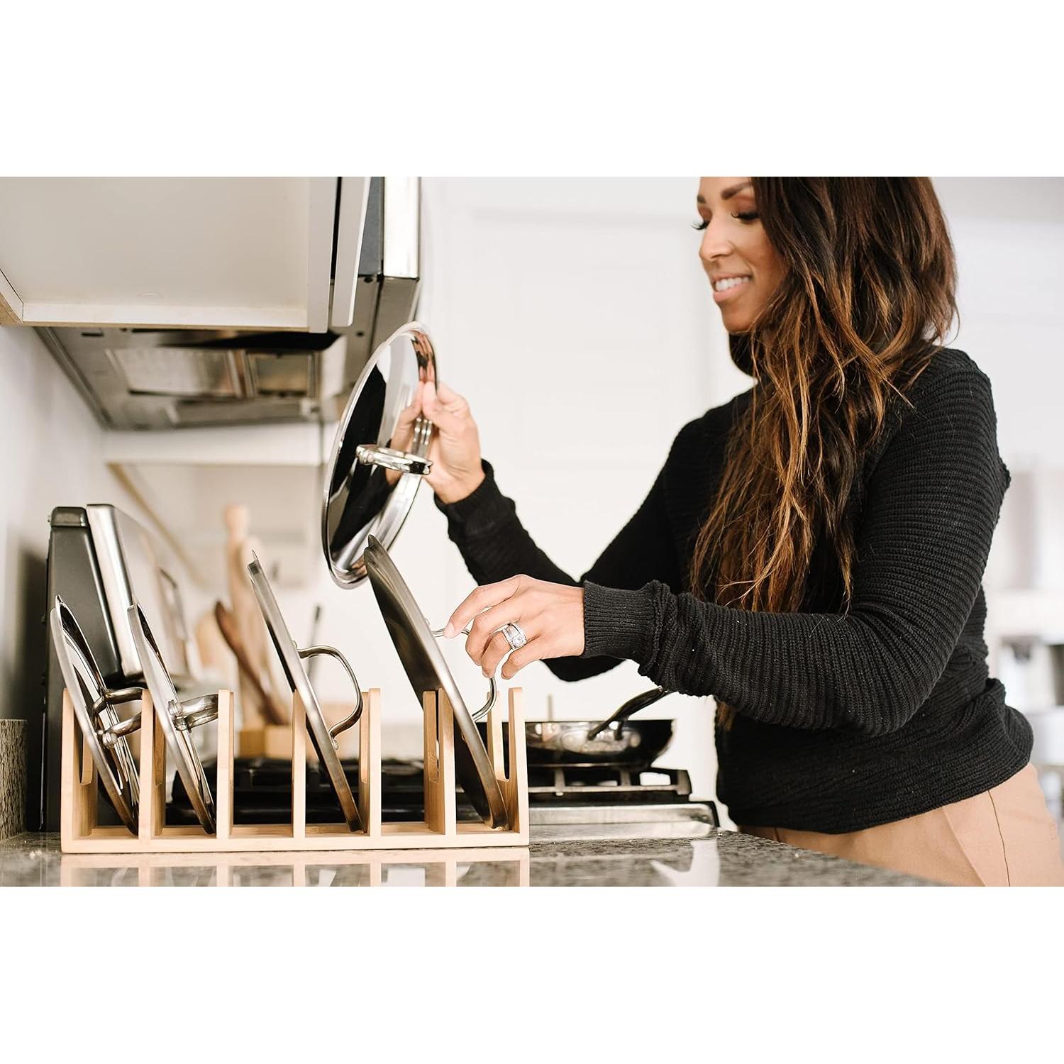 Organizador de Tapa de Olla MobileVision de Bambú 6 Secciones