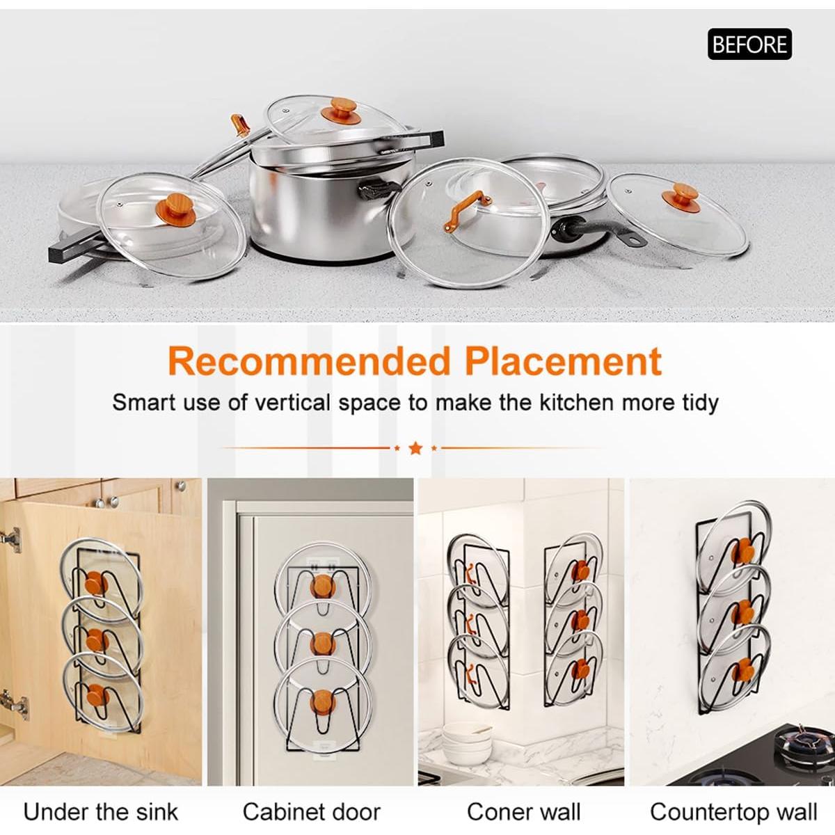 Soporte para Tapa de Olla Montado en Pared YMKWZ Negro 3 Niveles