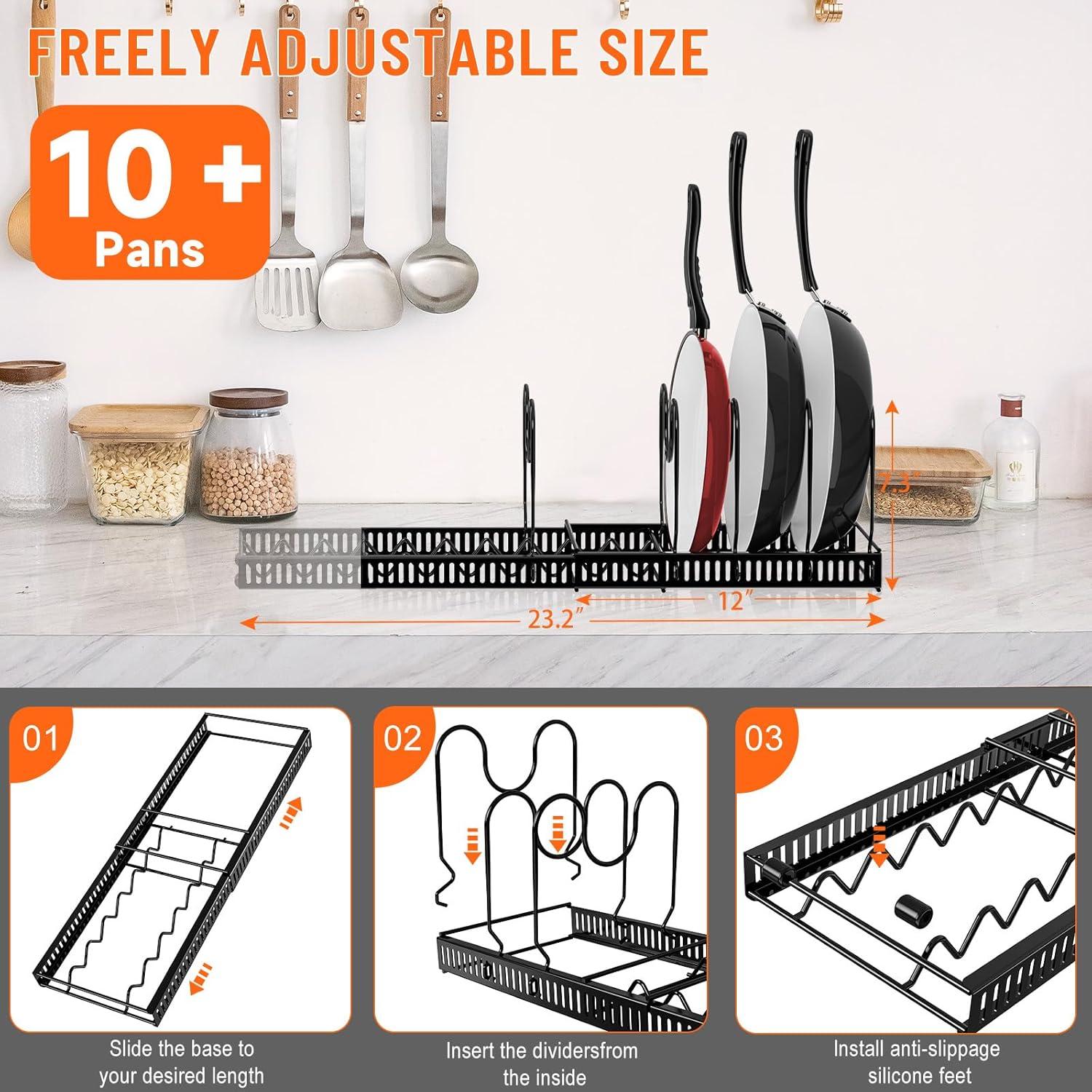 Estante Organizador Expandible AHNR para Ollas y Sartenes Negro