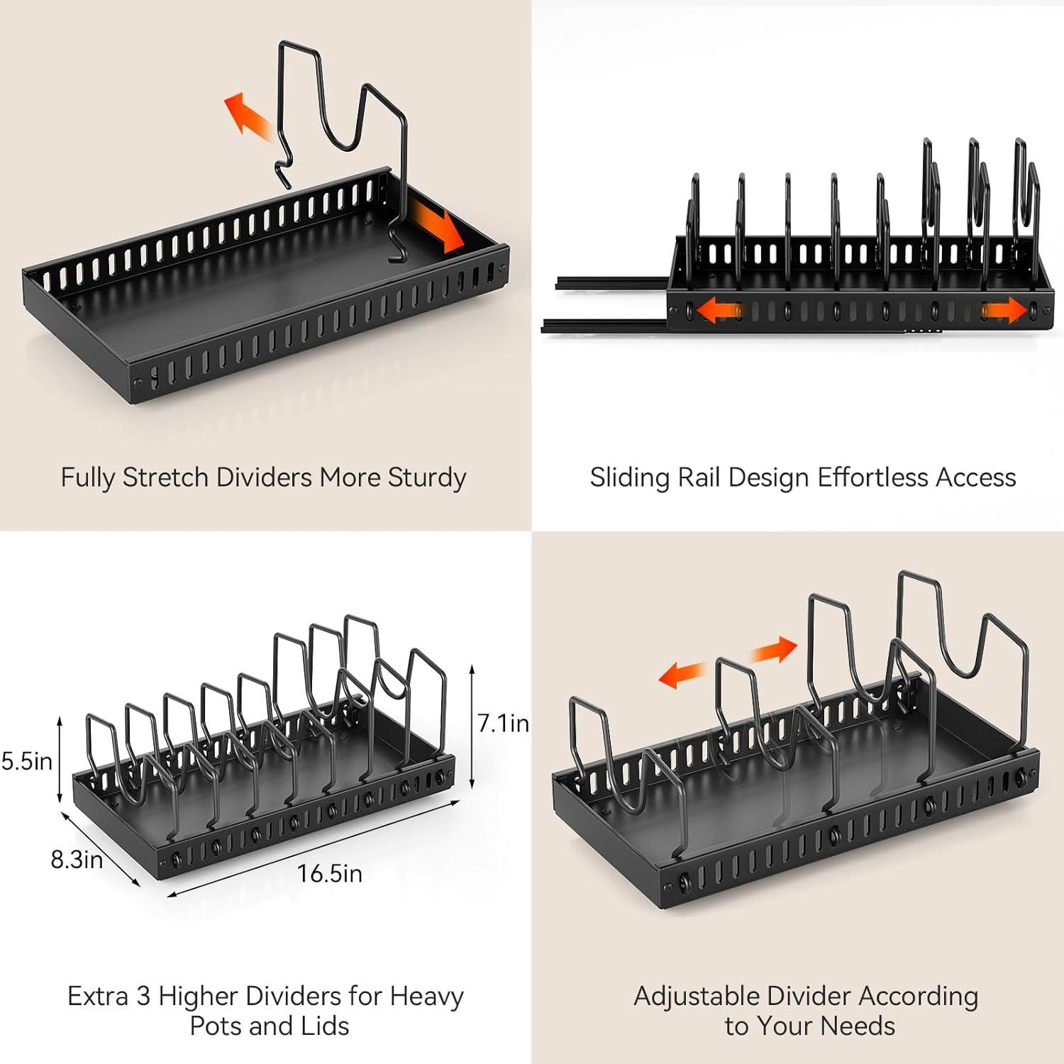 Organizador de Tapa de Olla SUNZOS con 8 Divisores Ajustables