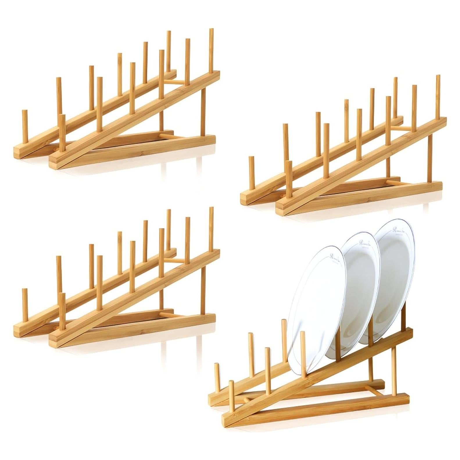 Soporte de Platos de Bambú TIE-DailyNec 4 PCS Organizador Cocina