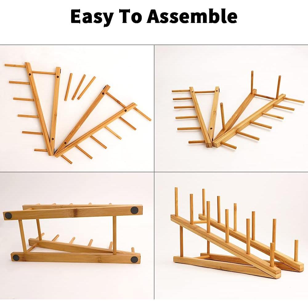 Soporte de Platos de Bambú TIE-DailyNec 4 PCS Organizador Cocina