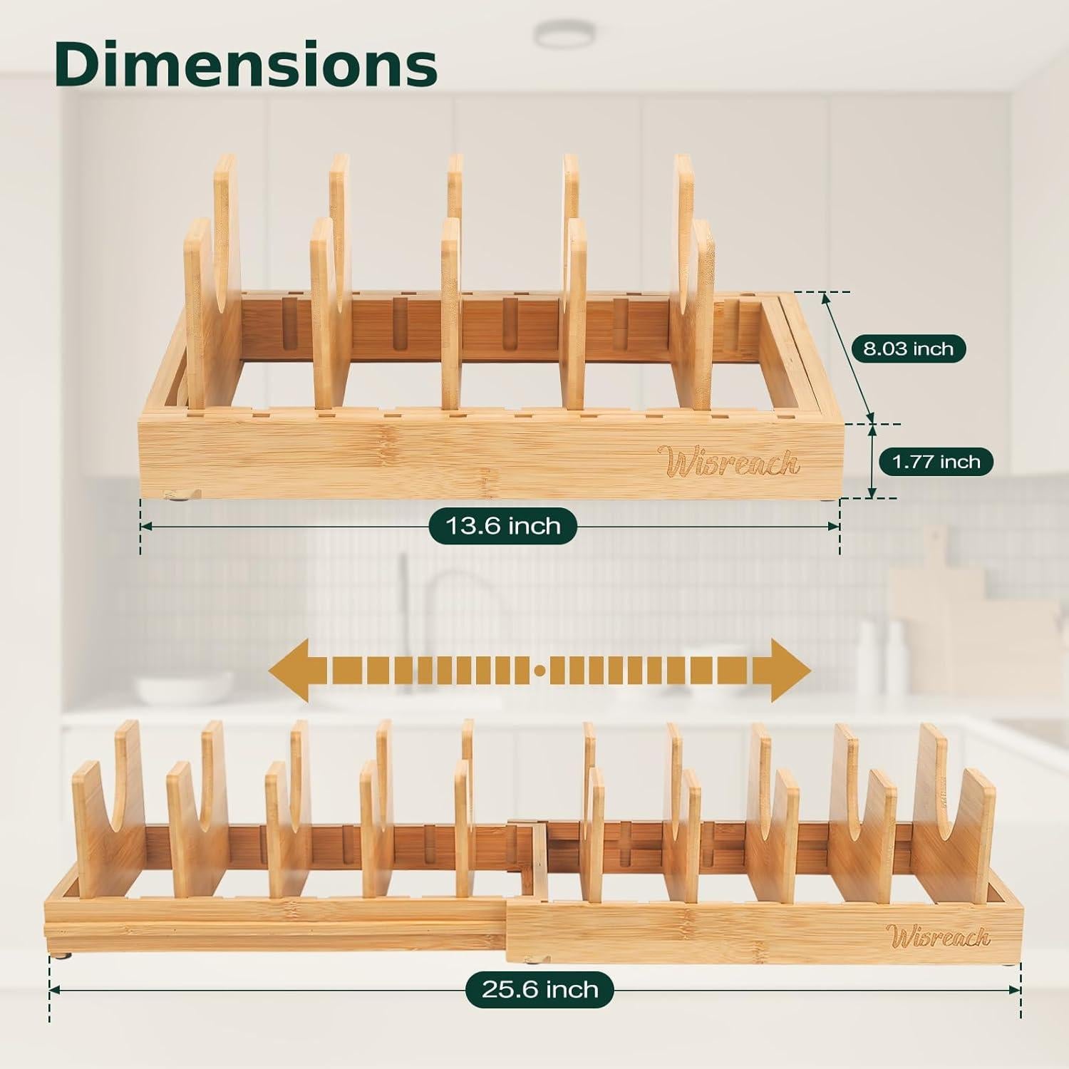 Organizador de Cocina Ajustable Wisreach de Bambú 10 Paneles