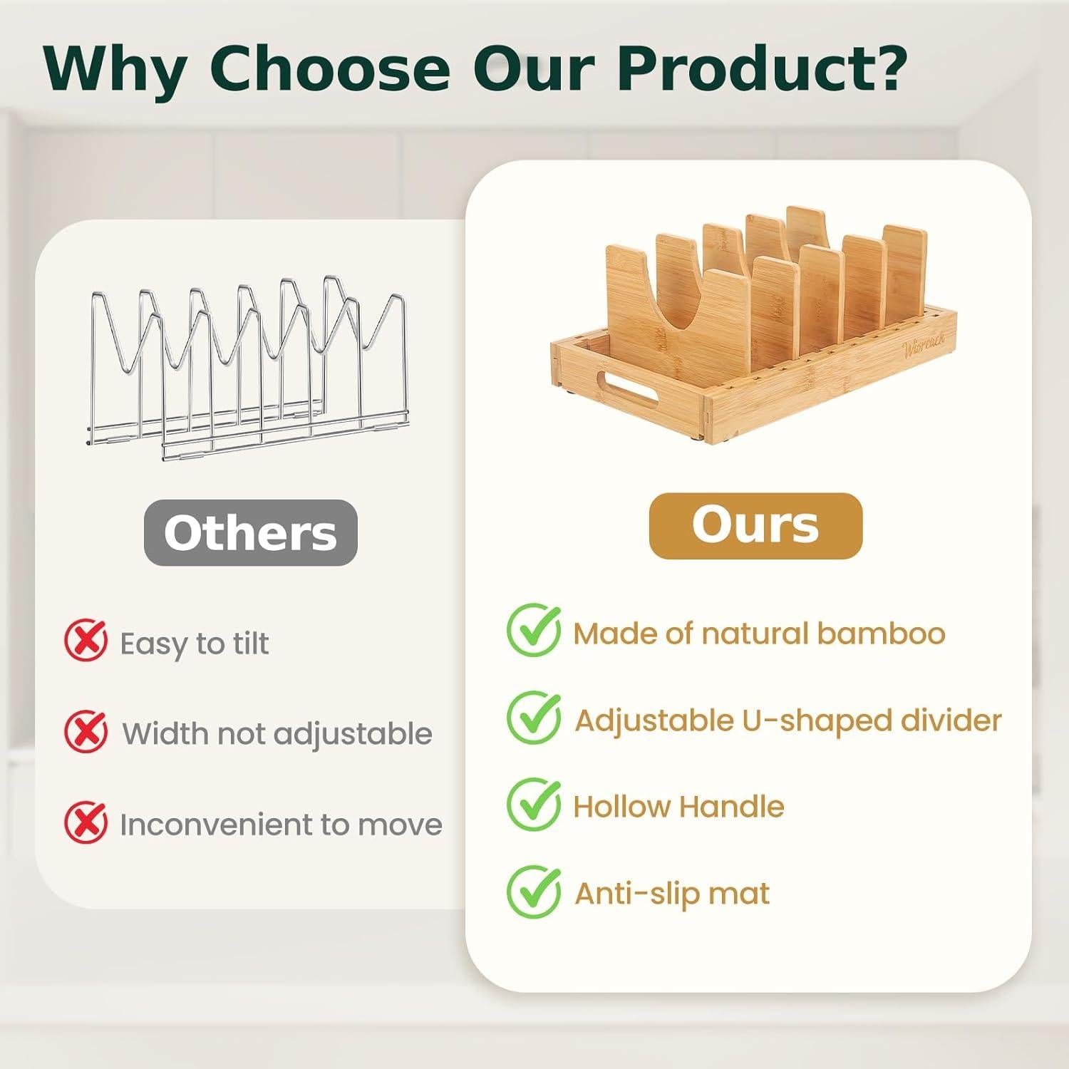 Organizador de Cocina Ajustable Wisreach de Bambú 10 Paneles