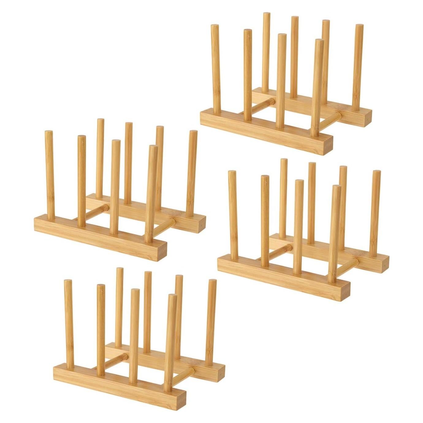 Estantes de Platos de Bambú Lawei - Juego de 4 Soportes 16x12cm