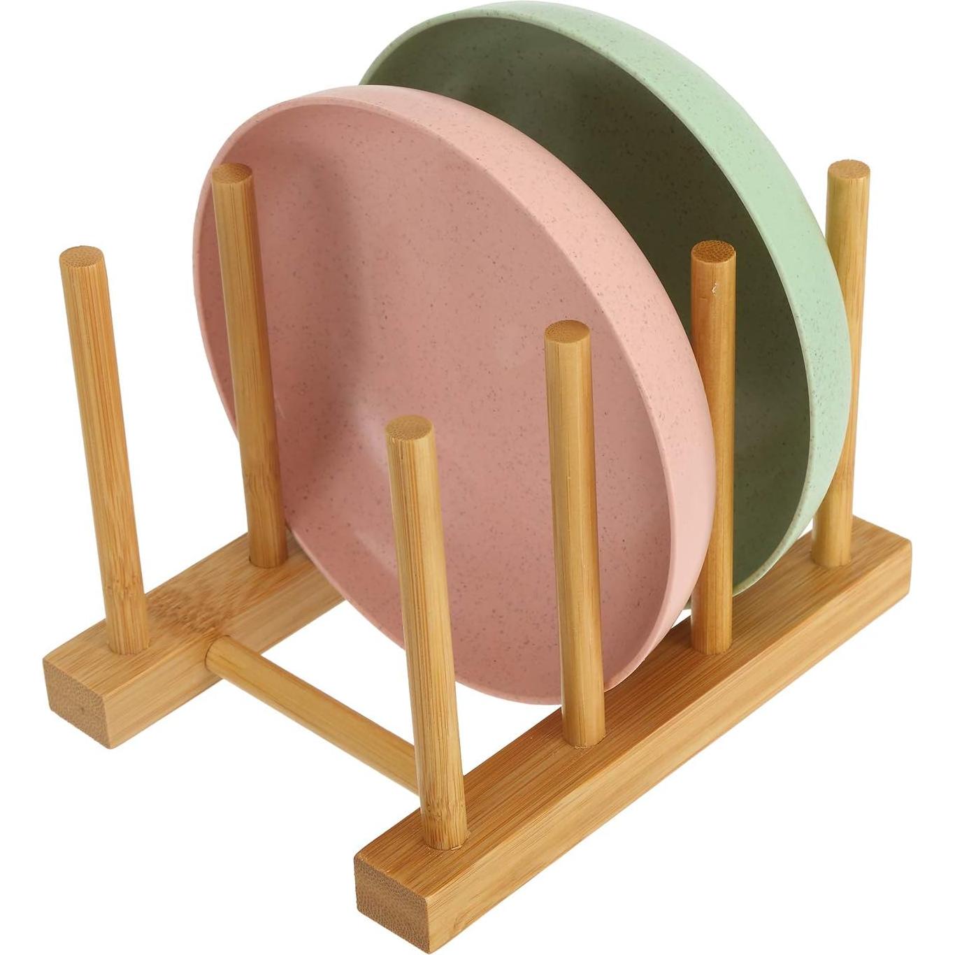 Estantes de Platos de Bambú Lawei - Juego de 4 Soportes 16x12cm