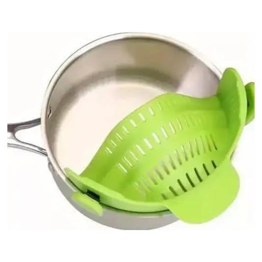 Colador Clip-On de Silicona Verde Universal para Cocina