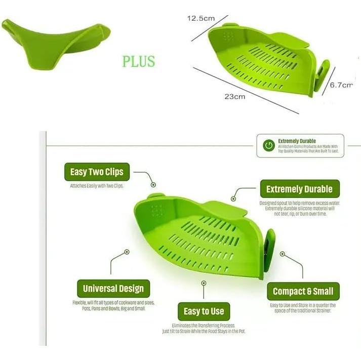 Colador Clip-On de Silicona Verde Universal para Cocina