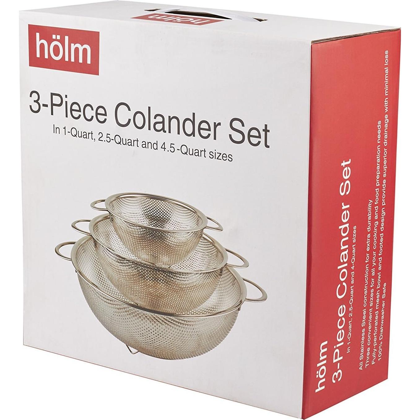 Juego de Coladores de Acero Inoxidable HÖLM - 3 Piezas (1L, 2.5L, 4.5L)