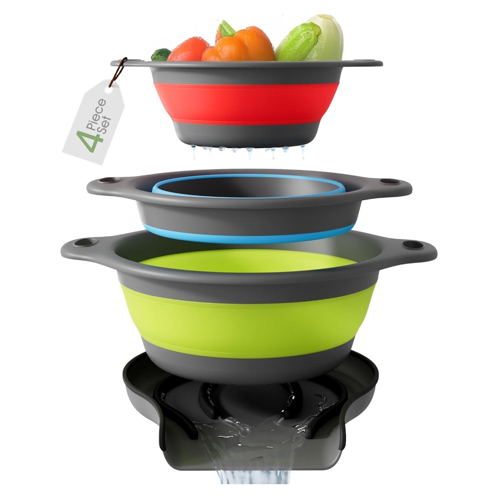 Coladores Plegables Gevoli con Base Autodrenante - Juego de 4 Piezas