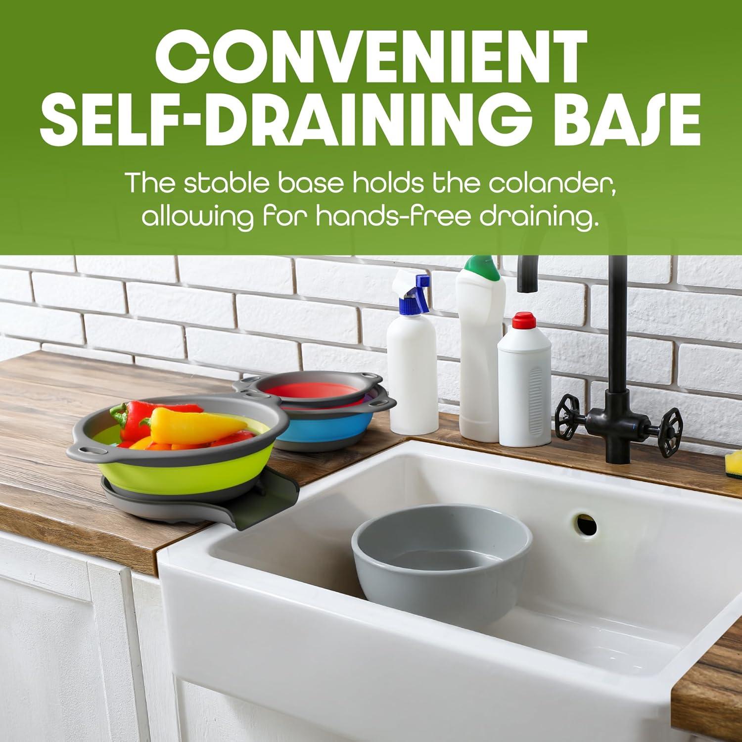 Coladores Plegables Gevoli con Base Autodrenante - Juego de 4 Piezas