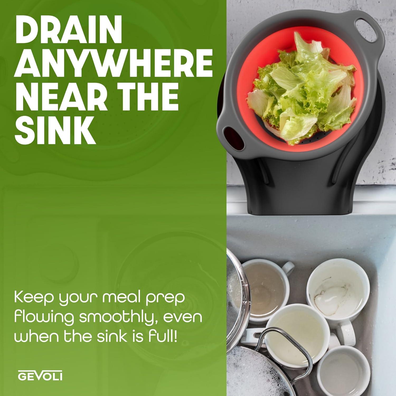 Coladores Plegables Gevoli con Base Autodrenante - Juego de 4 Piezas