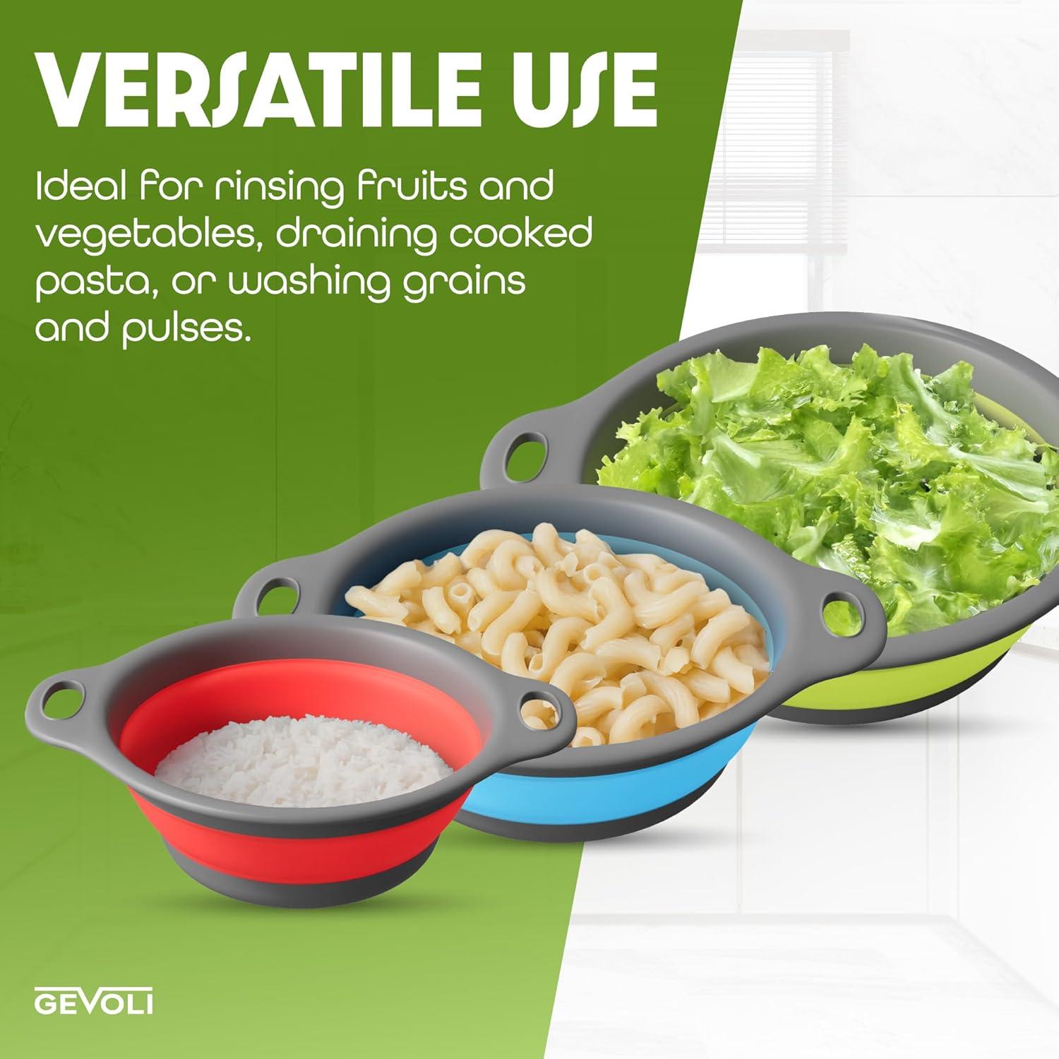 Coladores Plegables Gevoli con Base Autodrenante - Juego de 4 Piezas