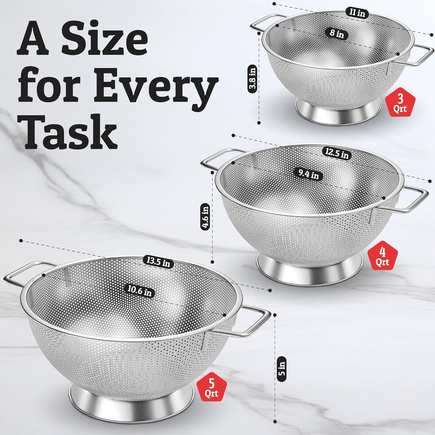 Colador de Acero Inoxidable PriorityChef 2.84 L con Mango