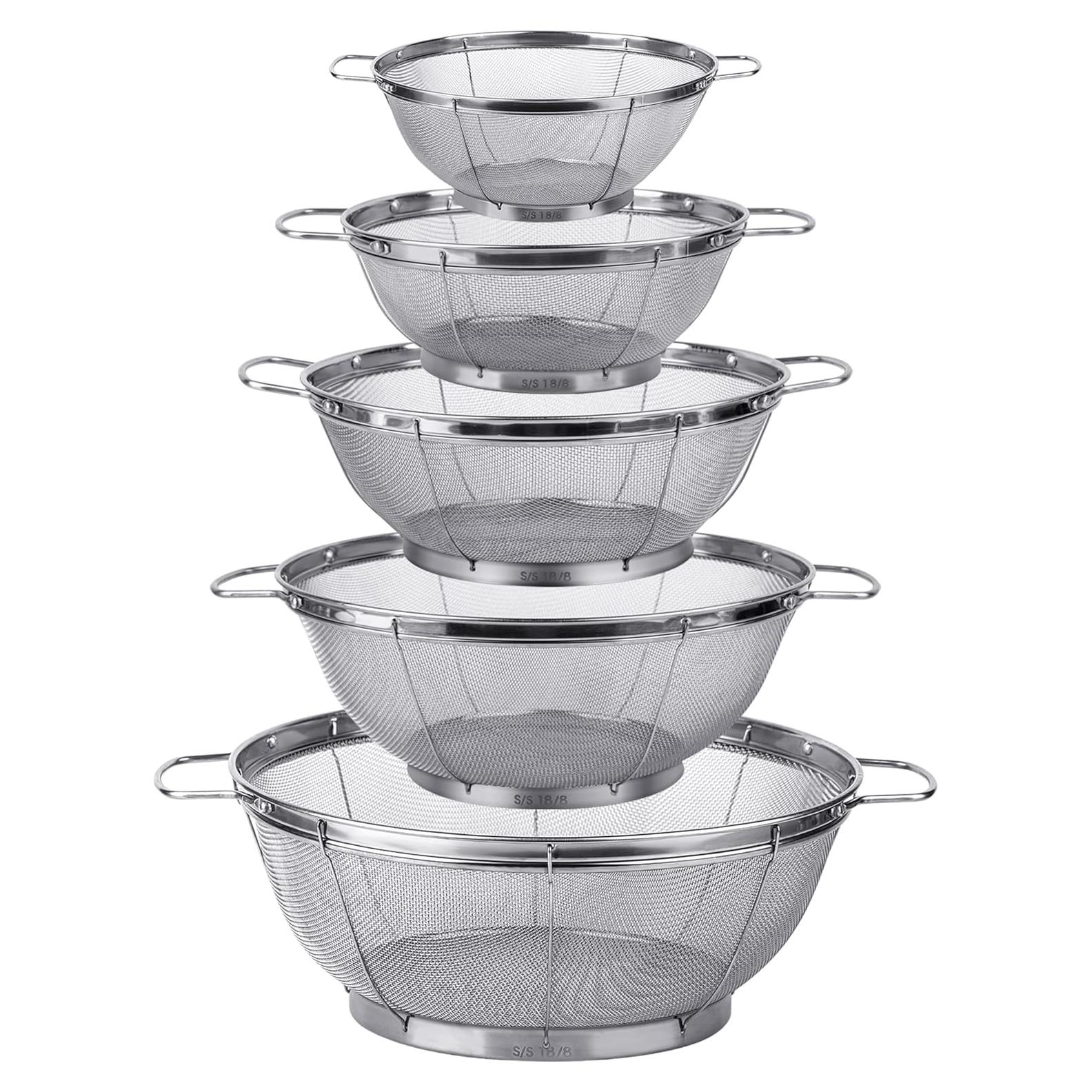 Paquete de 5 coladores de acero inoxidable Tiawudi 18/8