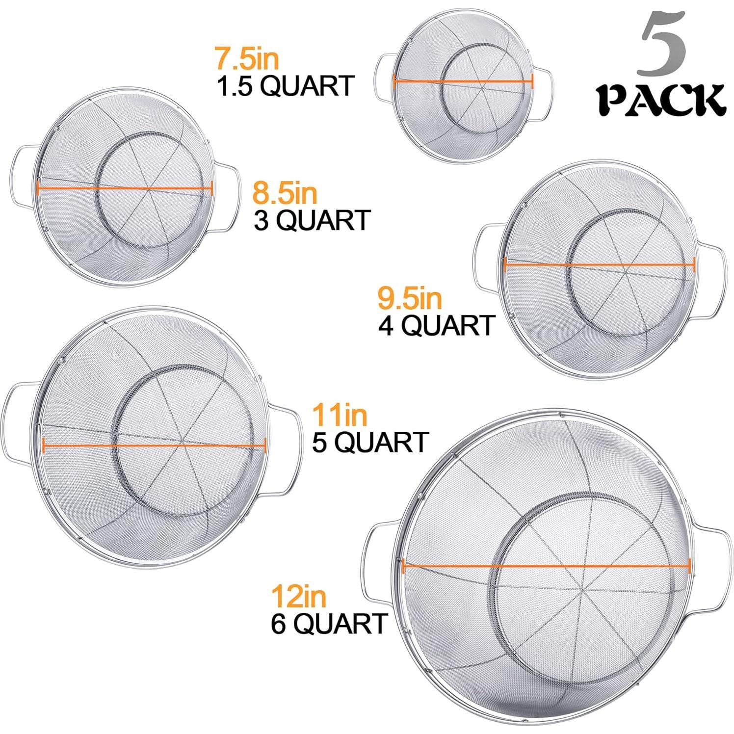 Paquete de 5 coladores de acero inoxidable Tiawudi 18/8