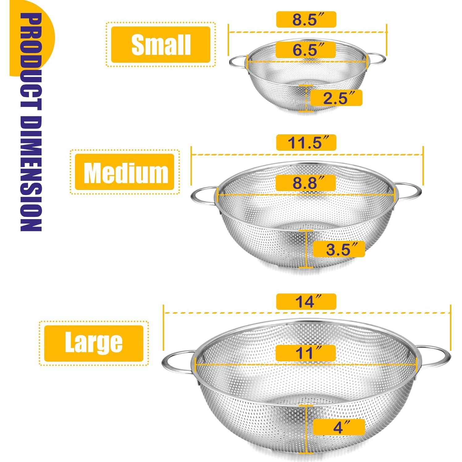 Juego de Coladores de Acero Inoxidable E-far 3 Piezas 1-3-5 QT