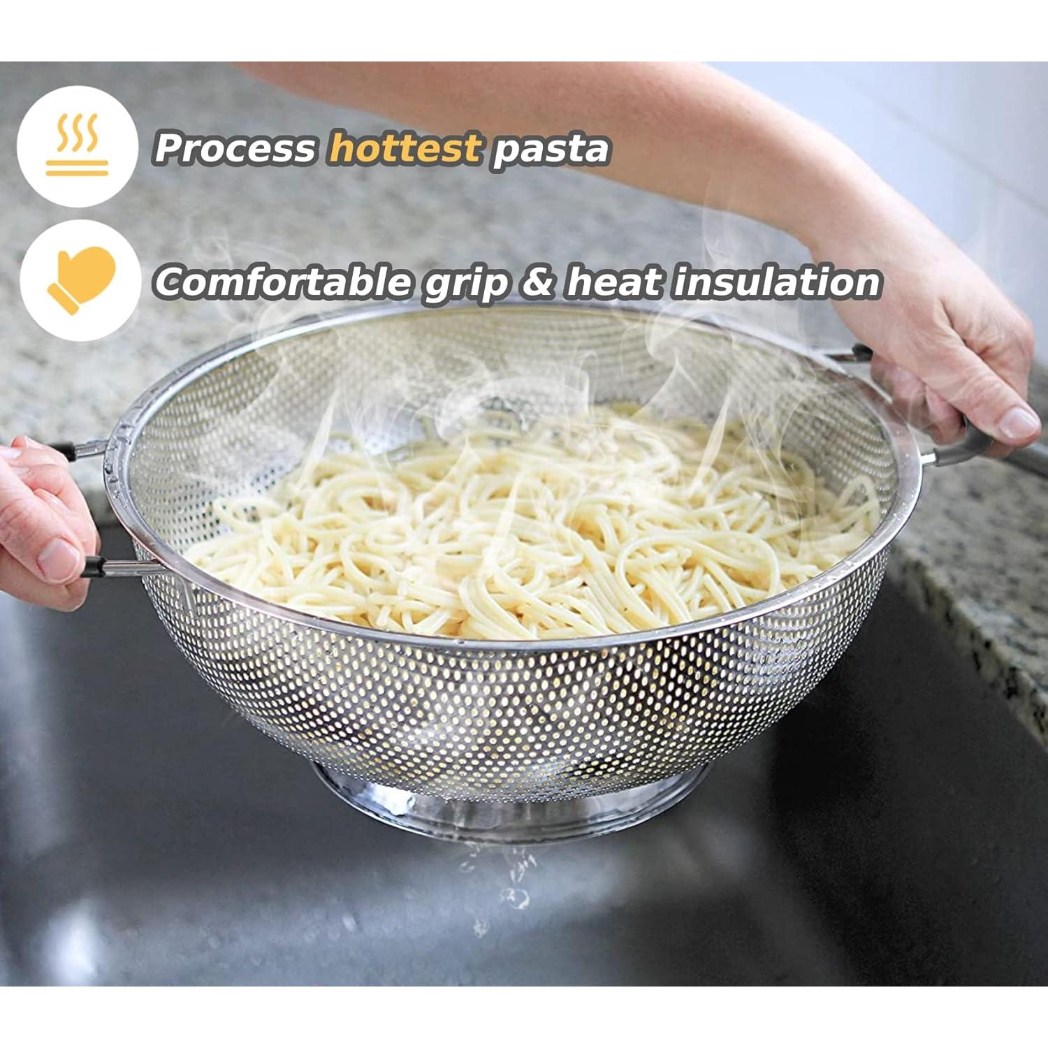 Colador de Acero Inoxidable 18/8 HIFFION 5 Qt con Mango de Silicona