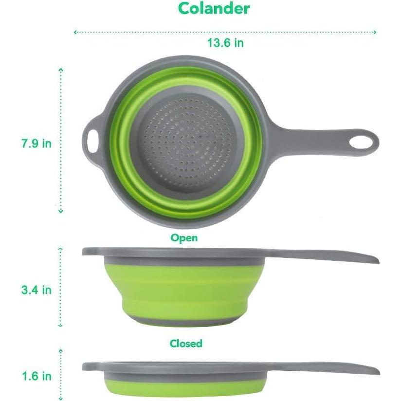 Juego de 2 Coladores Plegables ddLUCK Silicona Verde y Rojo