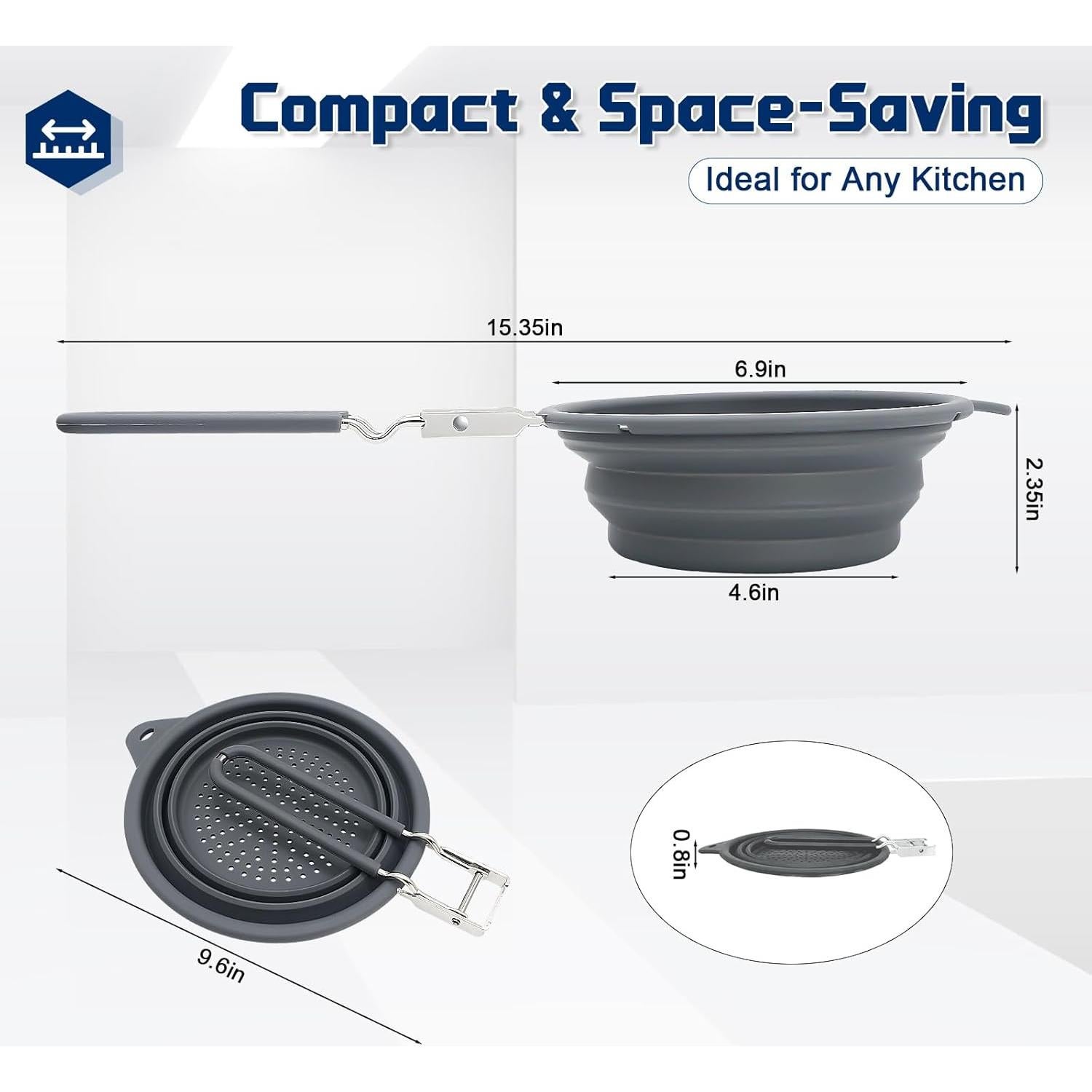 Colador Plegable de Silicona y Acero Inoxidable 17cm