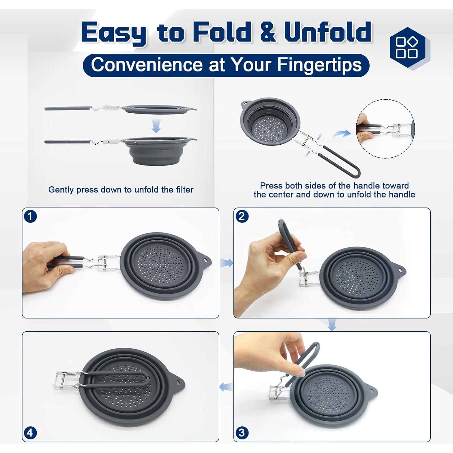 Colador Plegable de Silicona y Acero Inoxidable 17cm