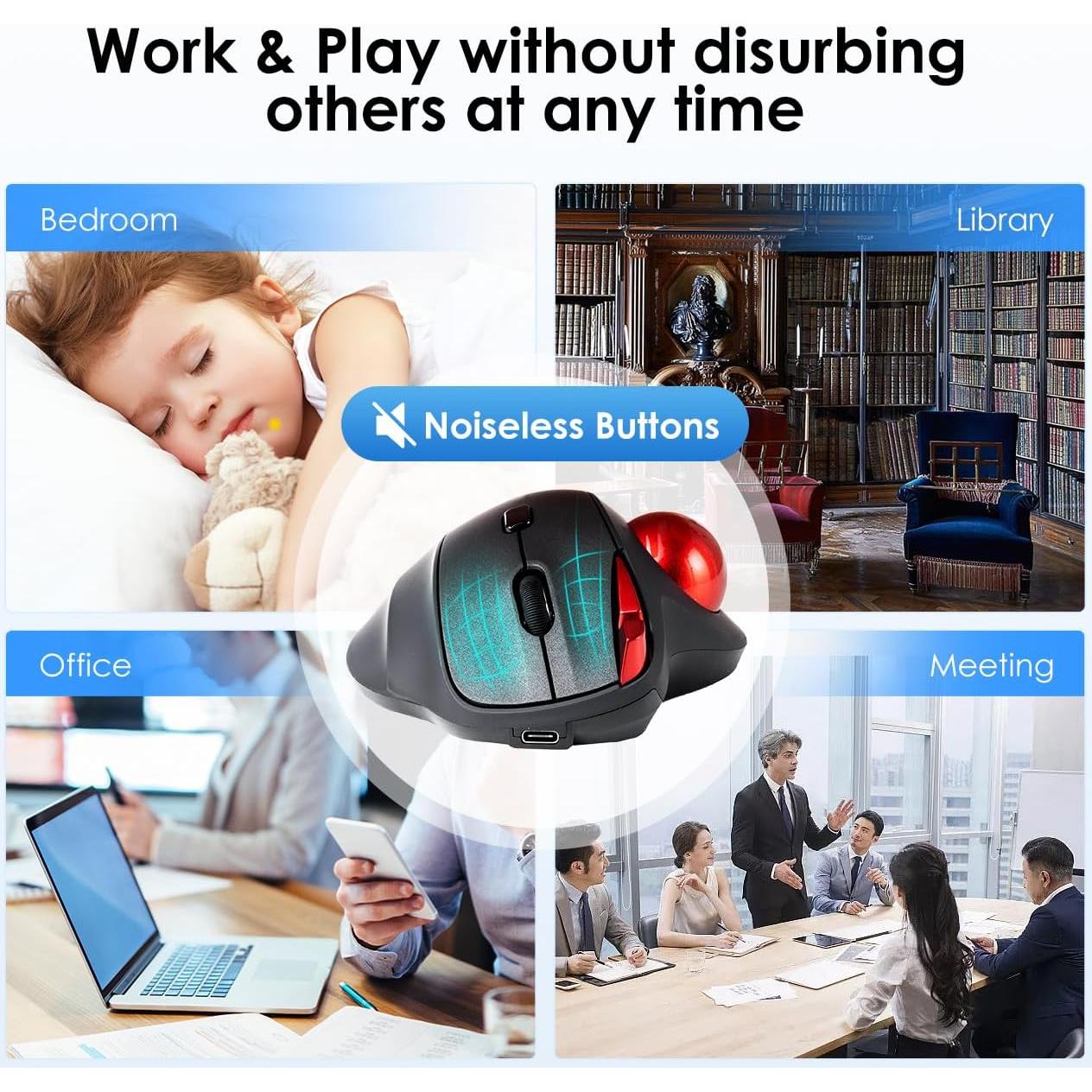 SANWA Ratón Trackball Bluetooth Ergonómico 600-1600 DPI