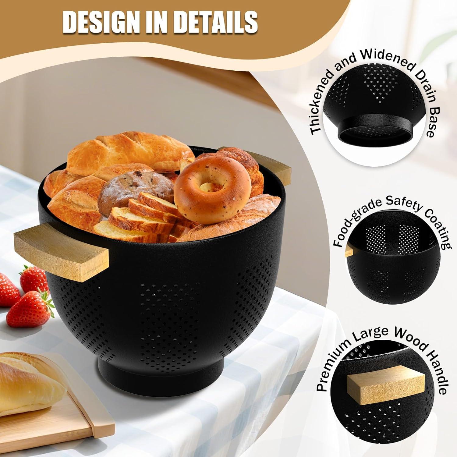 Colador de Metal UTTKOJ 6QT con Mango de Madera Negro Mate