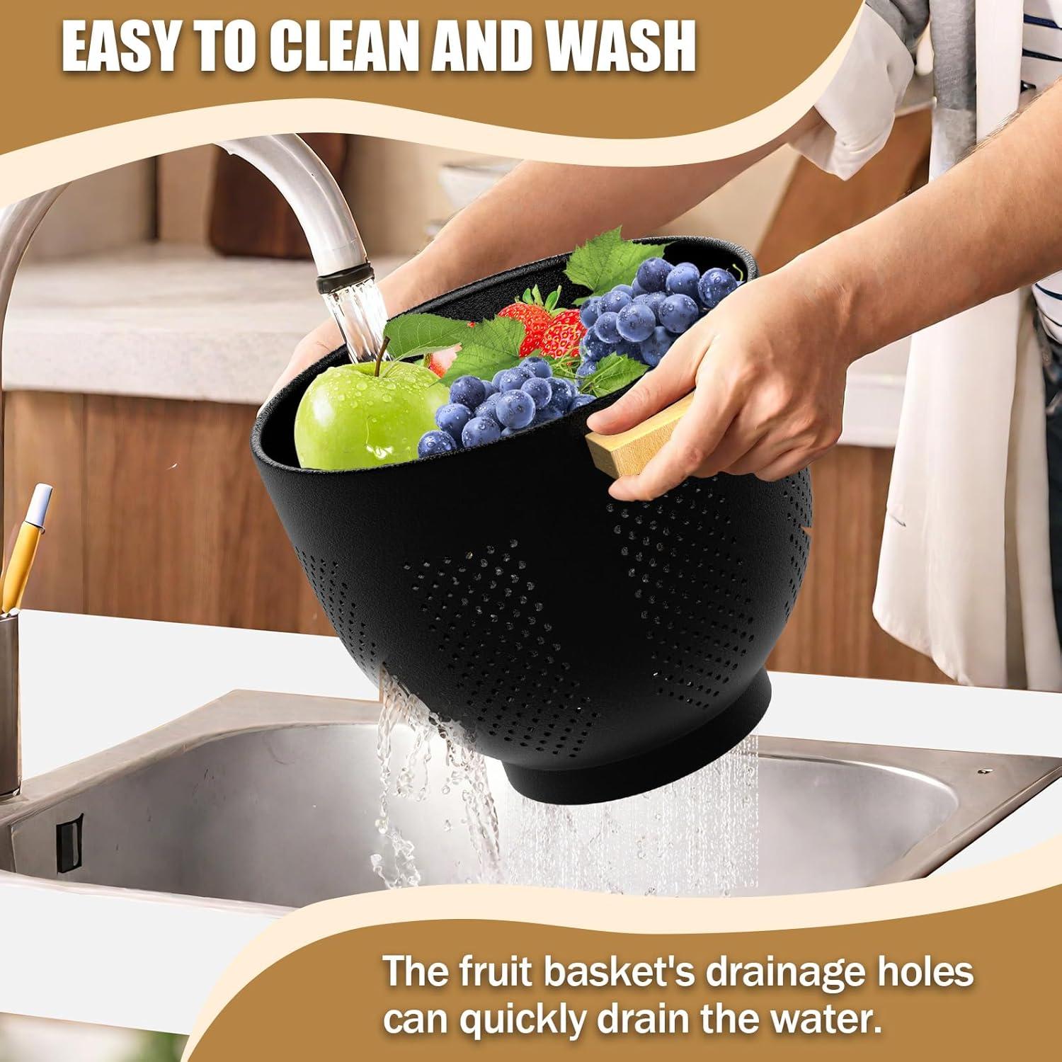 Colador de Metal UTTKOJ 6QT con Mango de Madera Negro Mate