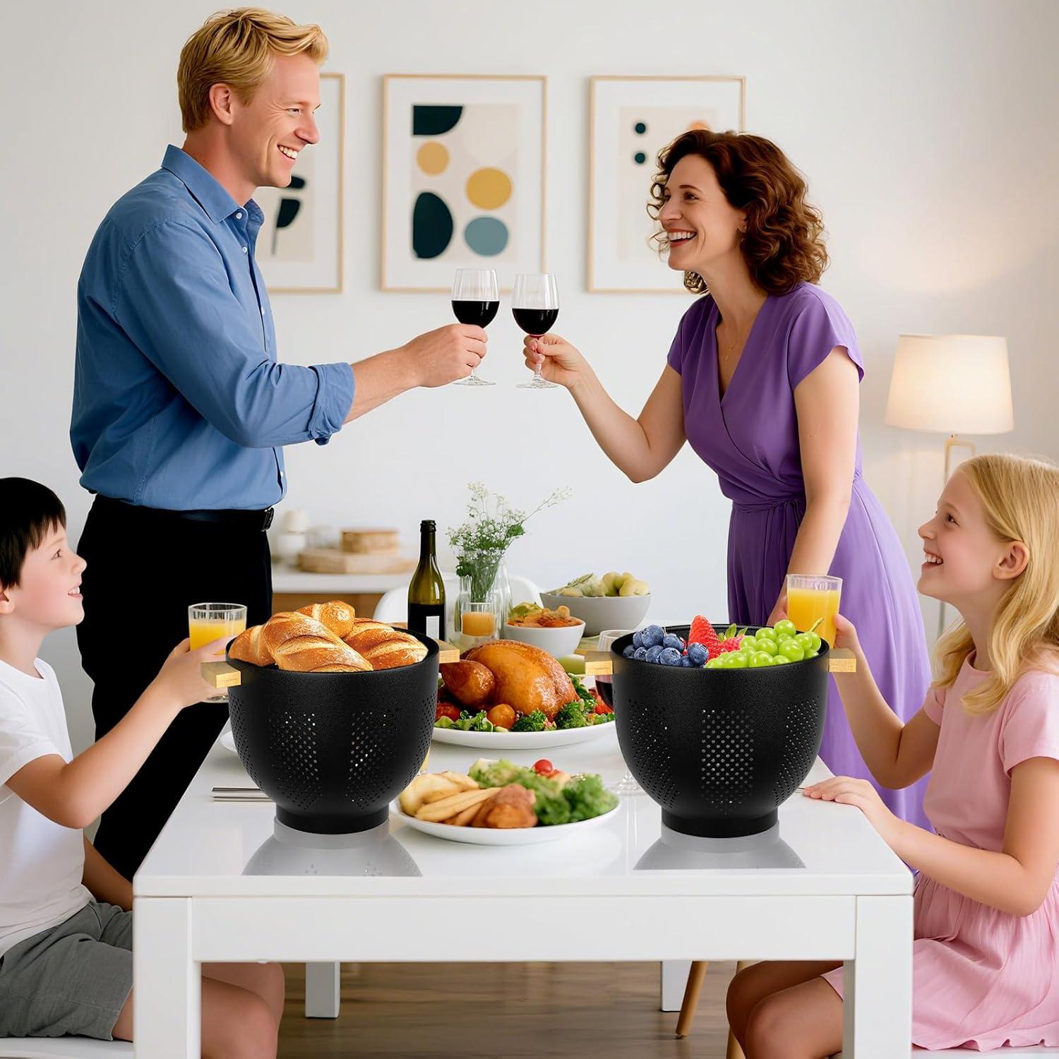 Colador de Metal UTTKOJ 6QT con Mango de Madera Negro Mate