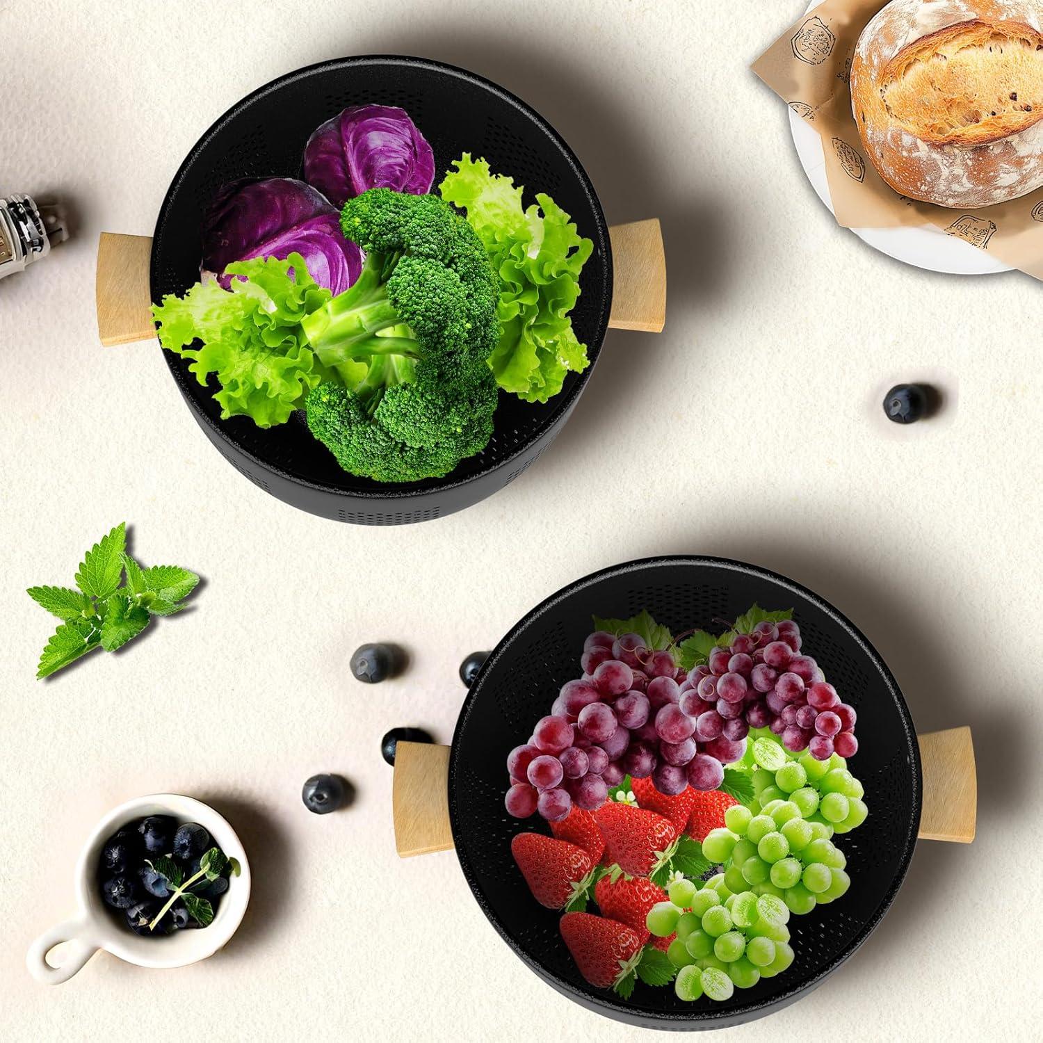 Colador de Metal UTTKOJ 6QT con Mango de Madera Negro Mate