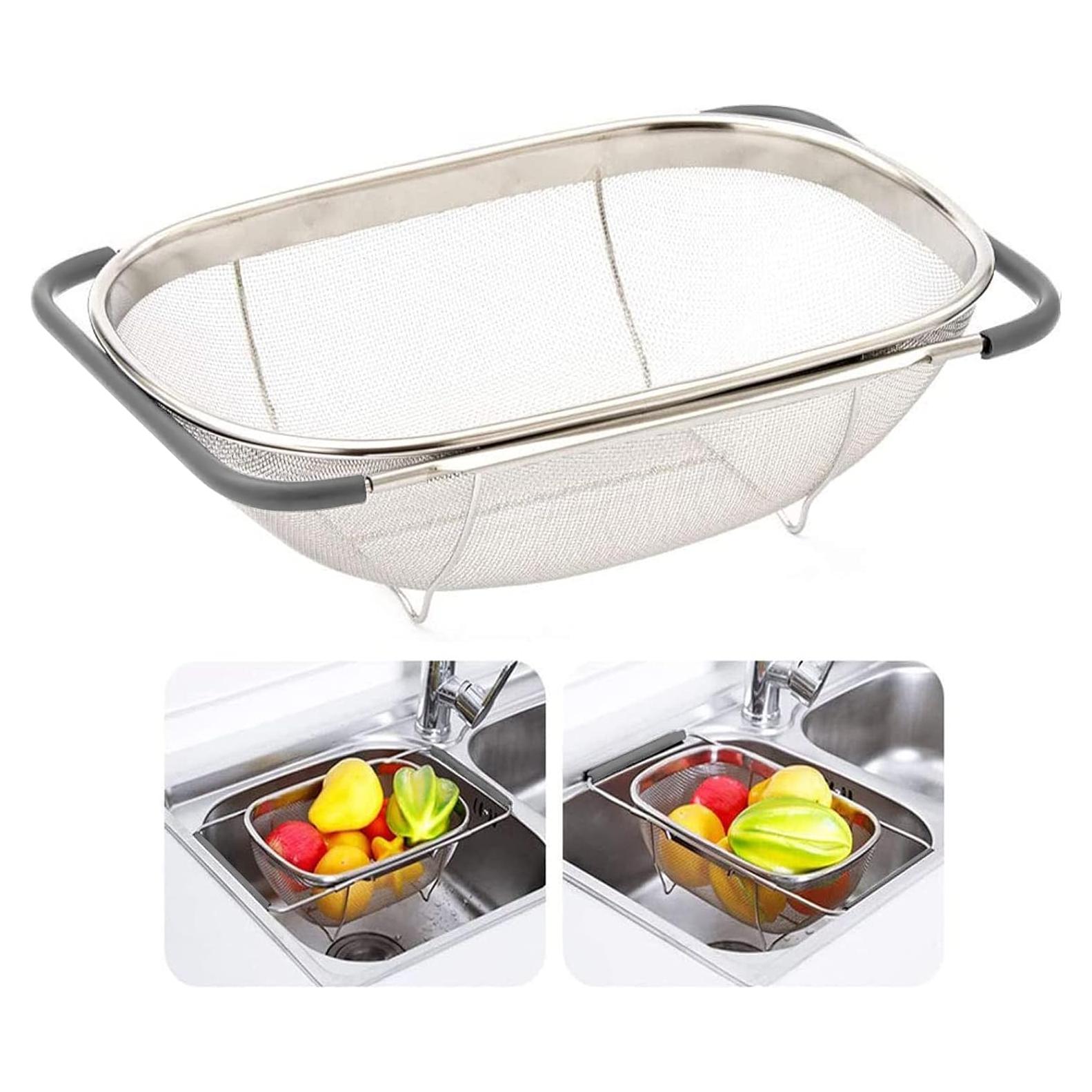 Colador Ovalado de Acero Inoxidable AJIODA 6 Cuartos Expandible
