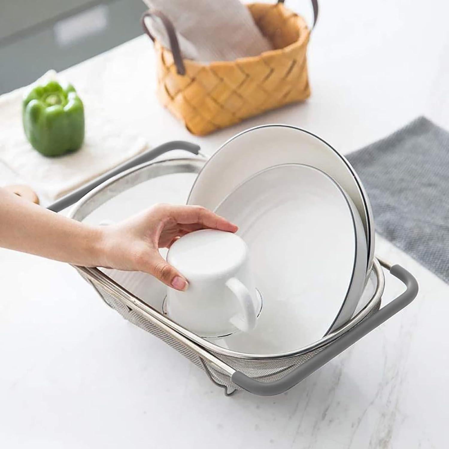 Colador Ovalado de Acero Inoxidable AJIODA 6 Cuartos Expandible