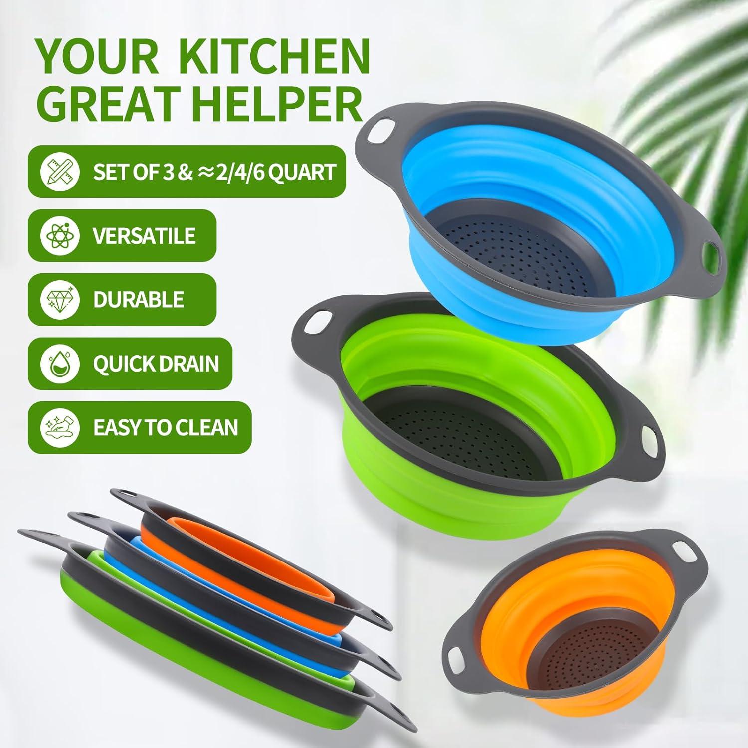 Juego de Coladores Colapsables ZENOVIC 2/4/6 QT Silicona