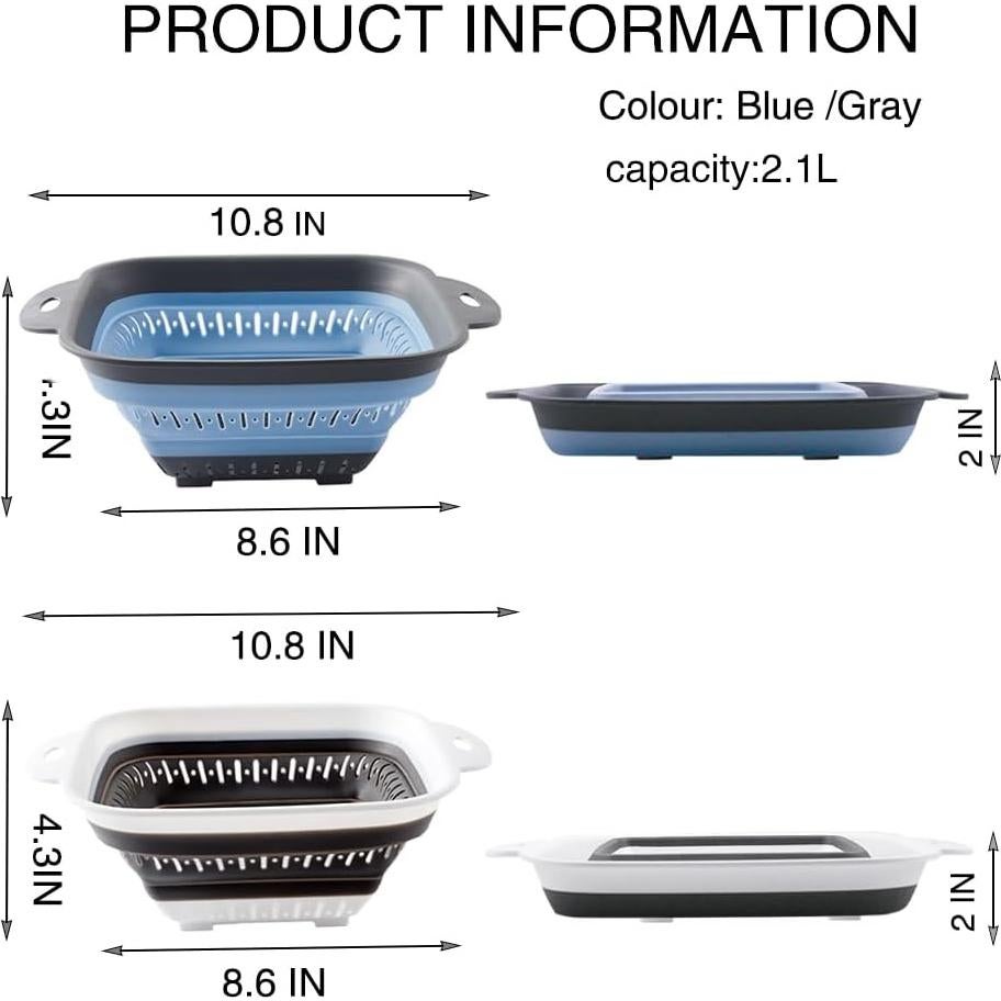 Juego de coladores plegables Fglmctsh 2 PCS Silicona 27.4x21.8cm