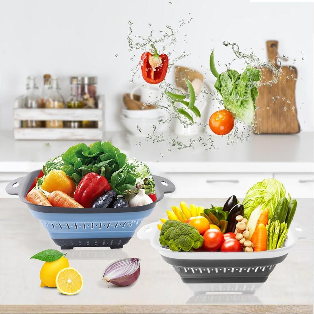 Juego de coladores plegables Fglmctsh 2 PCS Silicona 27.4x21.8cm