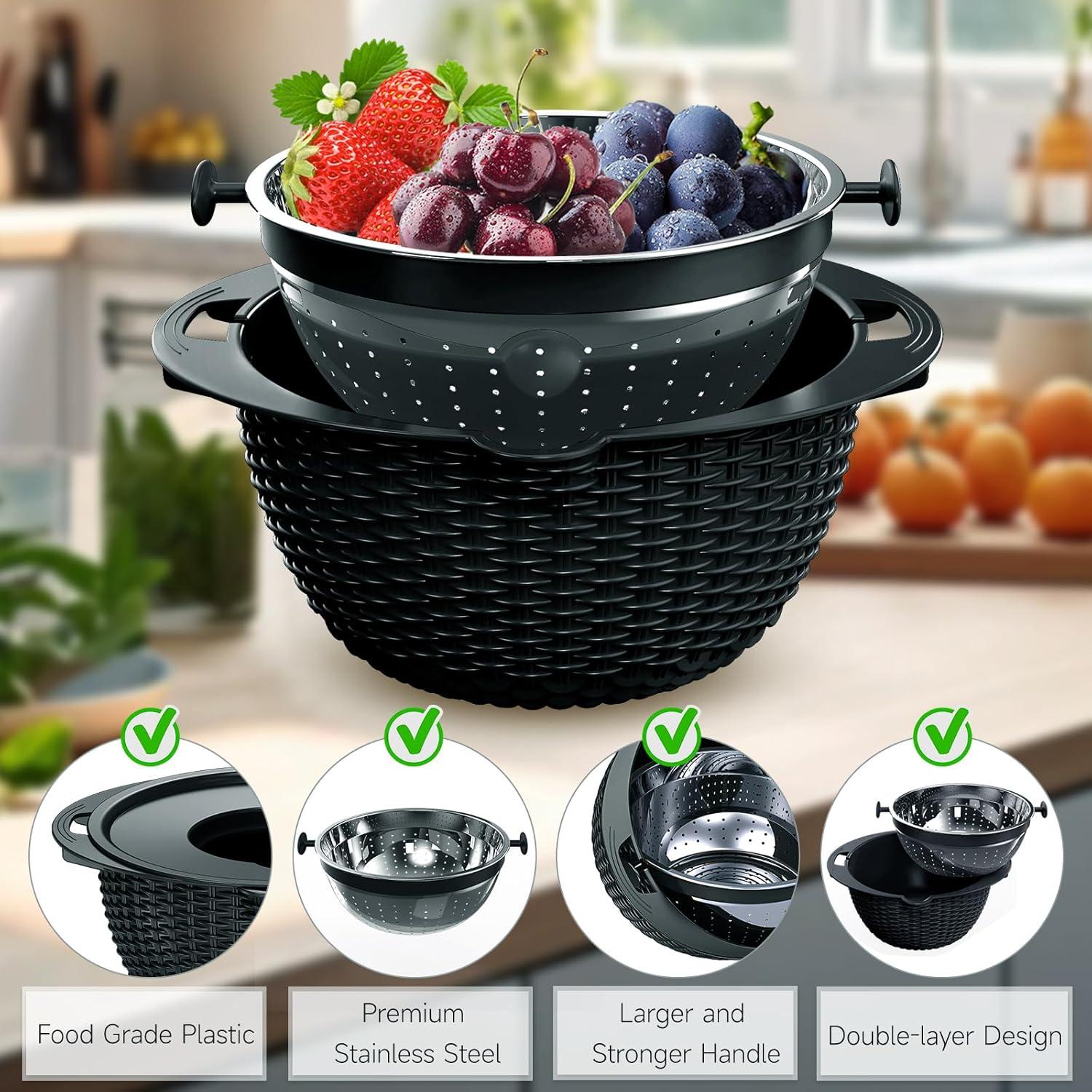 Juego de Coladores 4 en 1 Balavina - Acero Inoxidable Negro