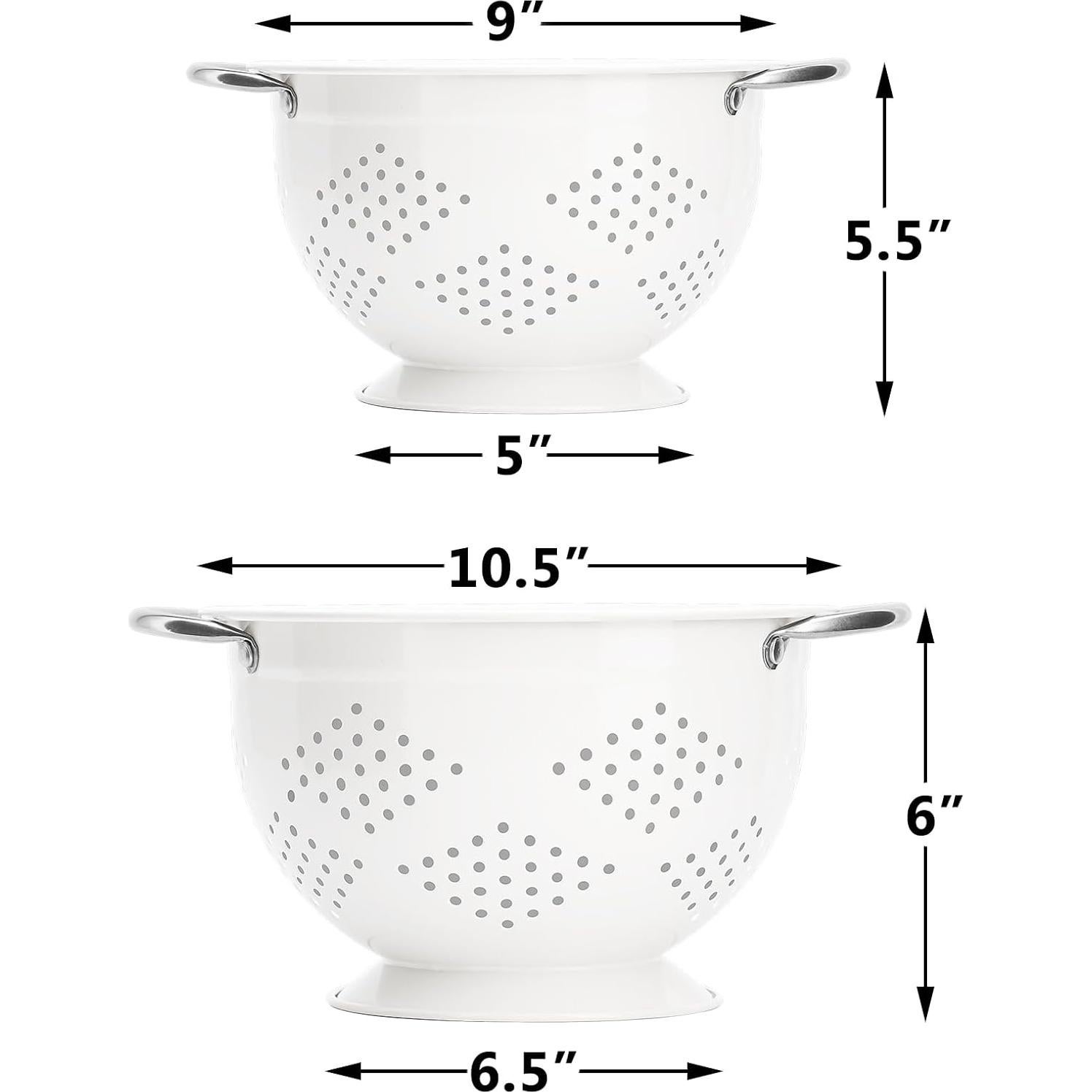Coladores de acero Rorence - Juego de 2 (2.84L y 4.73L) Blanco