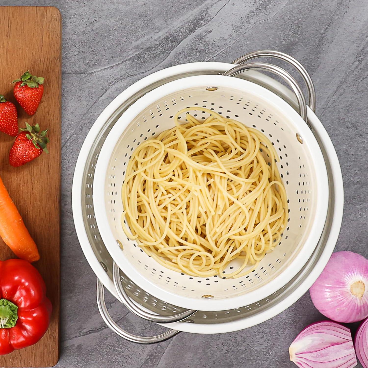 Coladores de acero Rorence - Juego de 2 (2.84L y 4.73L) Blanco