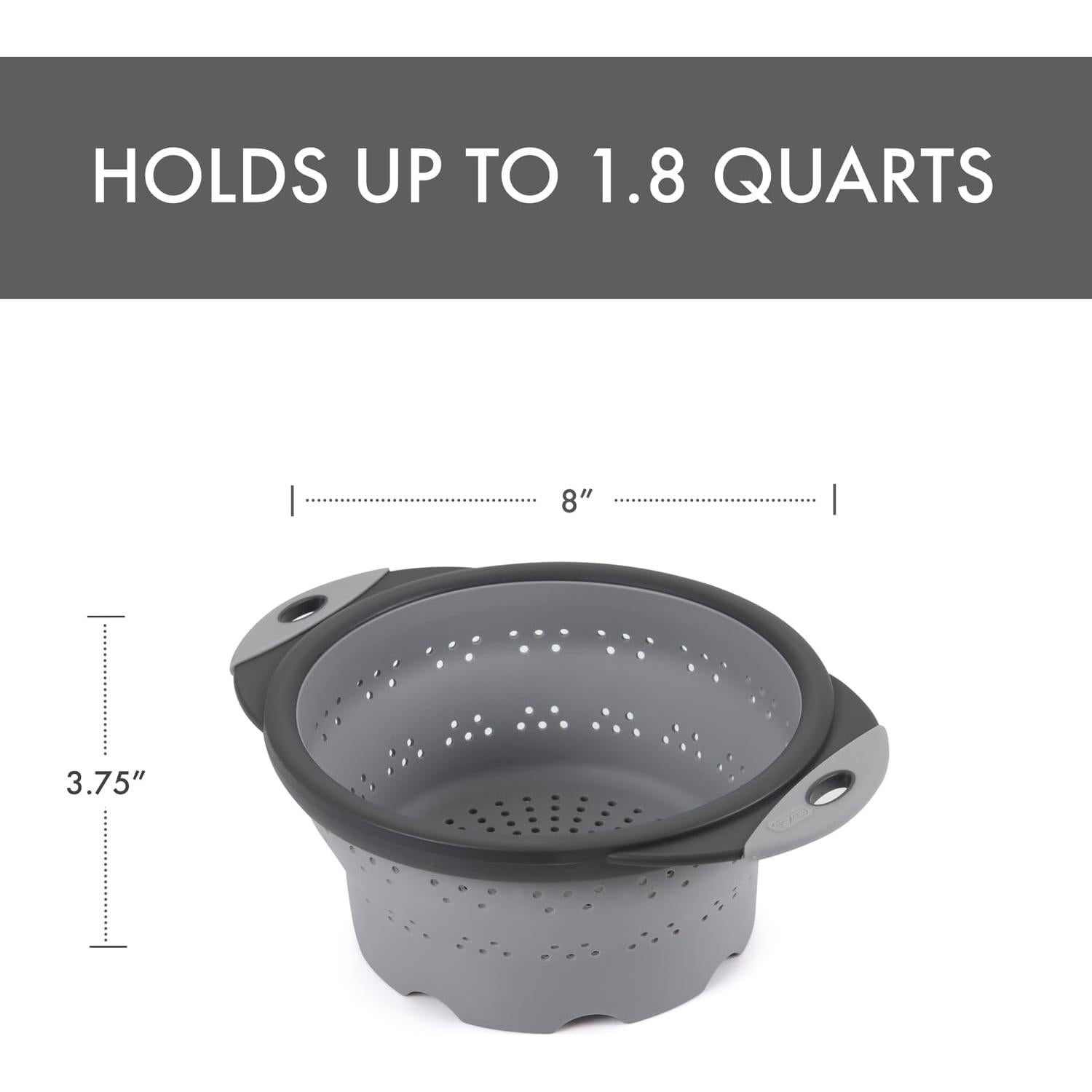 Colador Plegable de Silicona Dexas 8" Gris Frío 7.2 Tazas