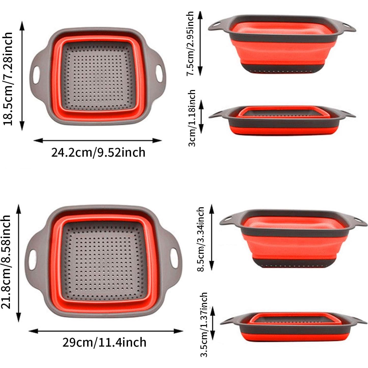 Coladores Plegables DQZSY 2PCS Silicona 24.1 y 29.2 cm Rojo