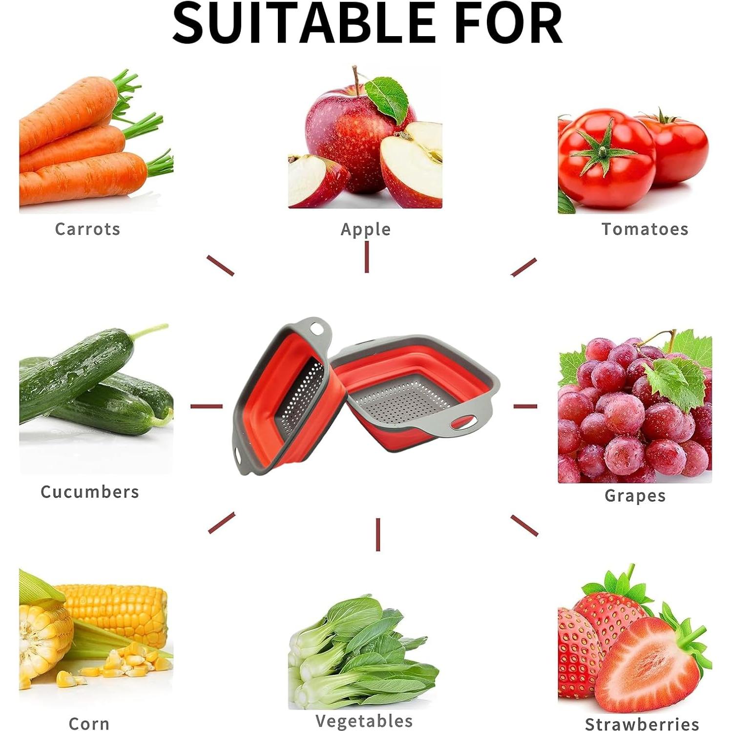 Coladores Plegables DQZSY 2PCS Silicona 24.1 y 29.2 cm Rojo