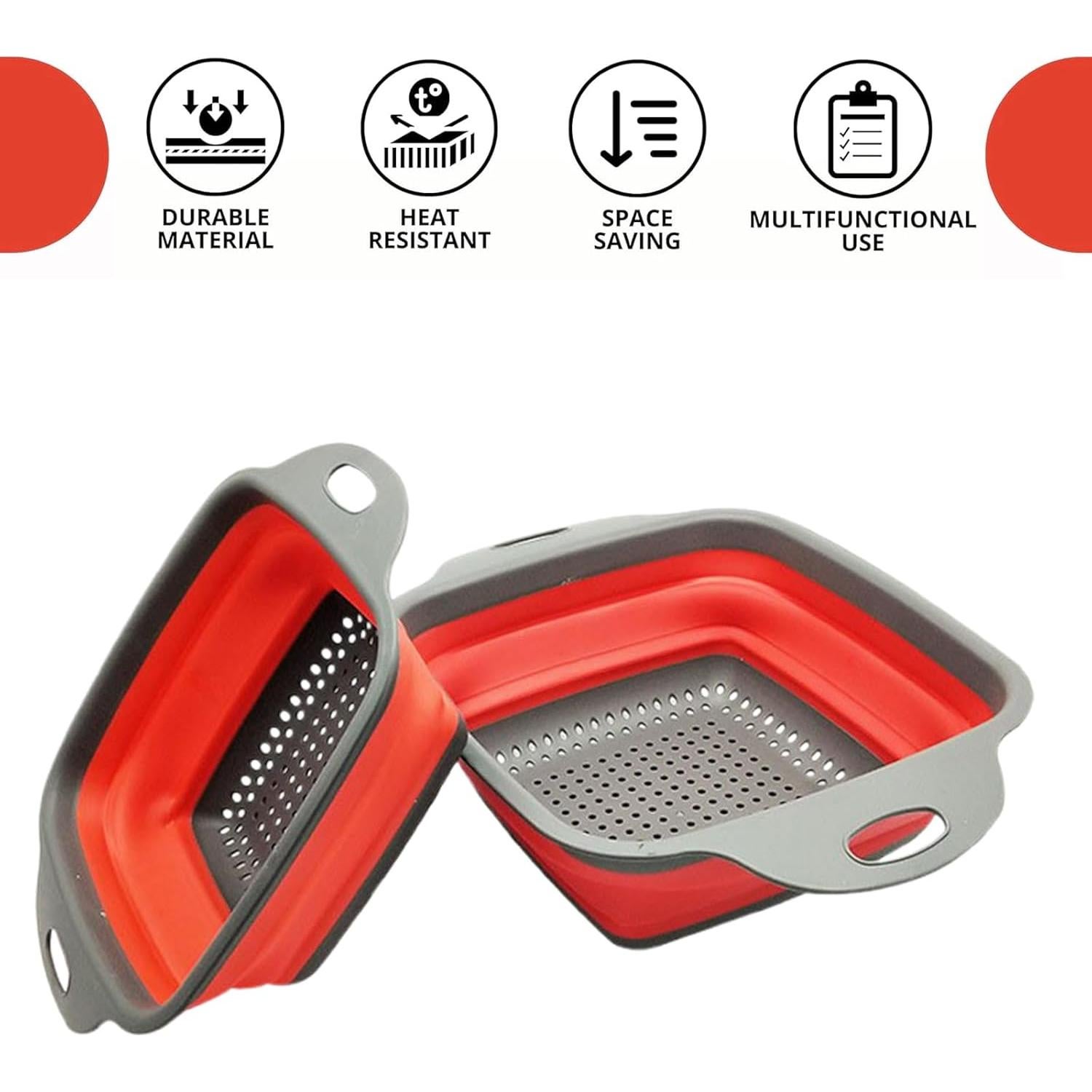 Coladores Plegables DQZSY 2PCS Silicona 24.1 y 29.2 cm Rojo